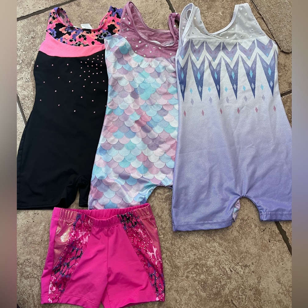 Girls Active Leotard & Shorts Set in Pink, Purple, Black